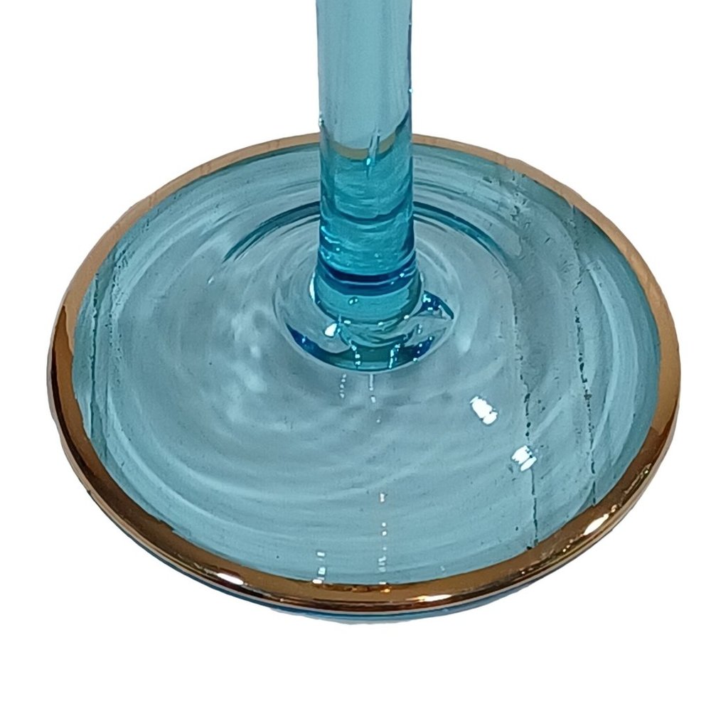 Mid Century Italian Art Glass Wine Cordial Glasses 24K Gold Turquoise Aqua Blue - Picture 7 of 7